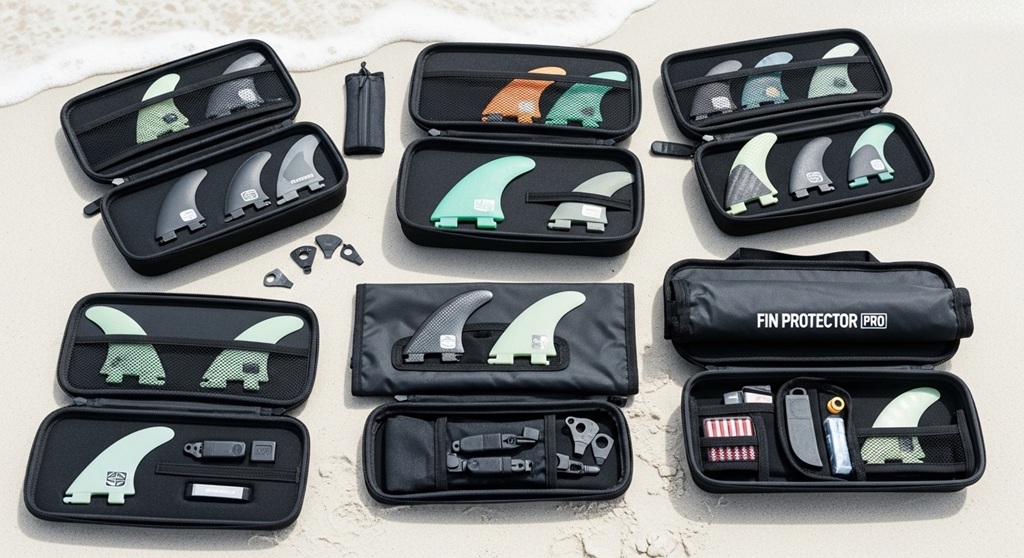 surfboard fin storage bag with organized fins